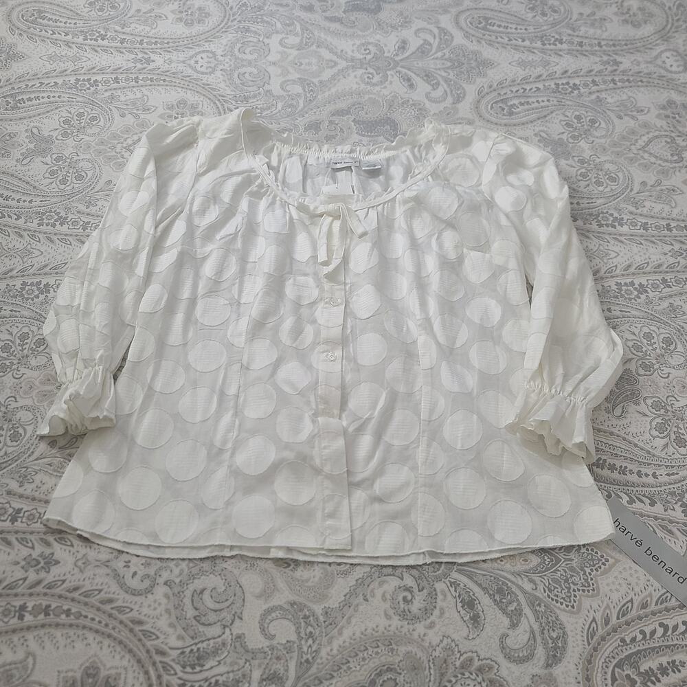 Harve Benard Vintage100% cotton Dot detail women's blouse Ivory Size Large - Picture 3 of 7